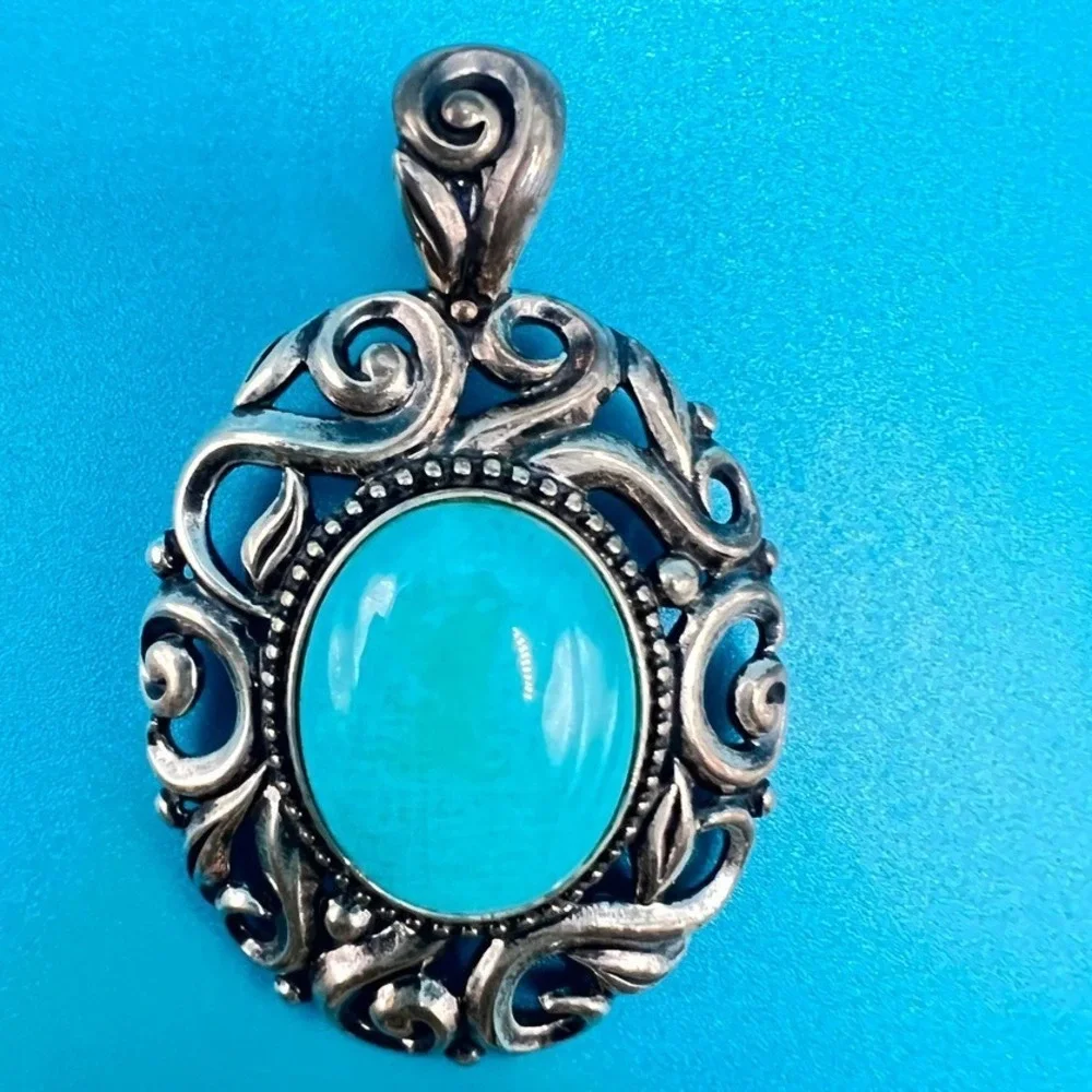 Carolyn Pollack Pendant Sterling Silver Turquoise Filigree Signed 2.5